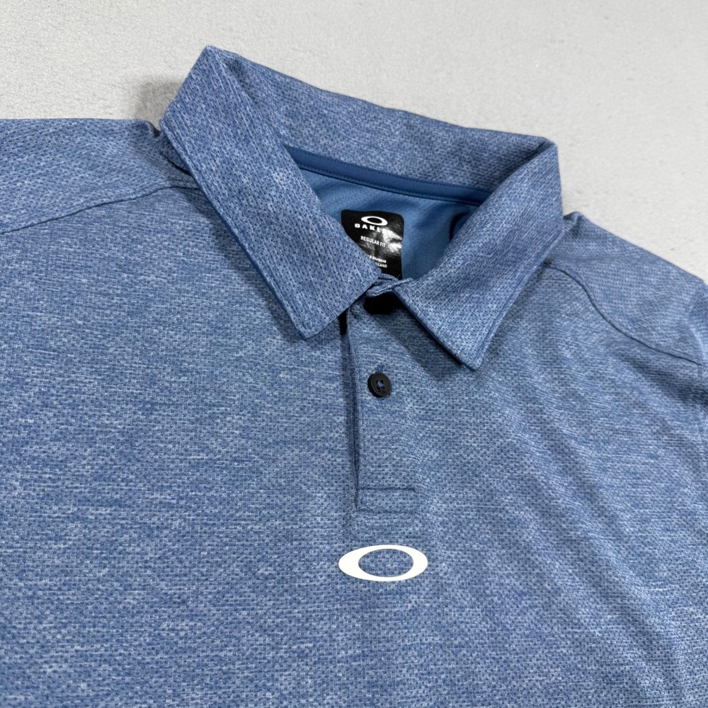 Oakley Mens Regular Fit Polo Shirt Blue Heather Short Sleeve Golf Active Large